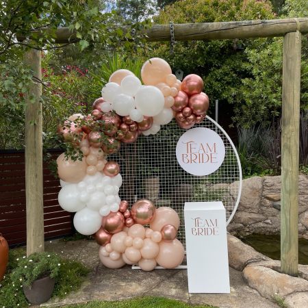 Organic Garland & Mesh Wall Hire & Sign to Keep $675 INC HIRE OF 1 WHITE PERSONALISED PLINTH, DELIVERY & COLLECTION